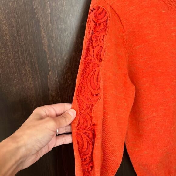 Cabi Orange Lace Cut Out Sleeve Button Up Cardigan Sweater Small #3123 - Picture 4 of 6
